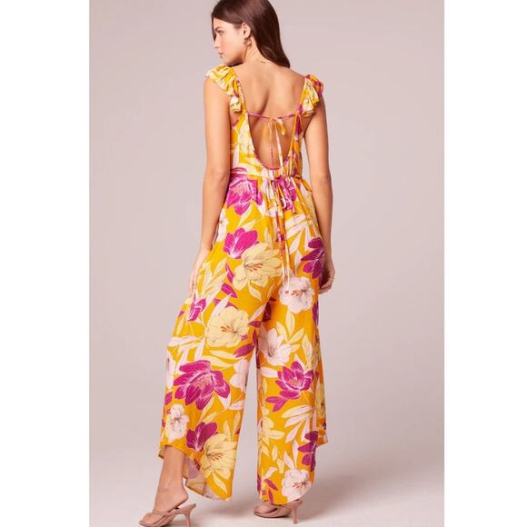 BAND OF THE FREE EUPHORIA‎ GOLD FUCHSIA FLORAL WIDE LEG JUMPSUIT M-NEW - Picture 4 of 6